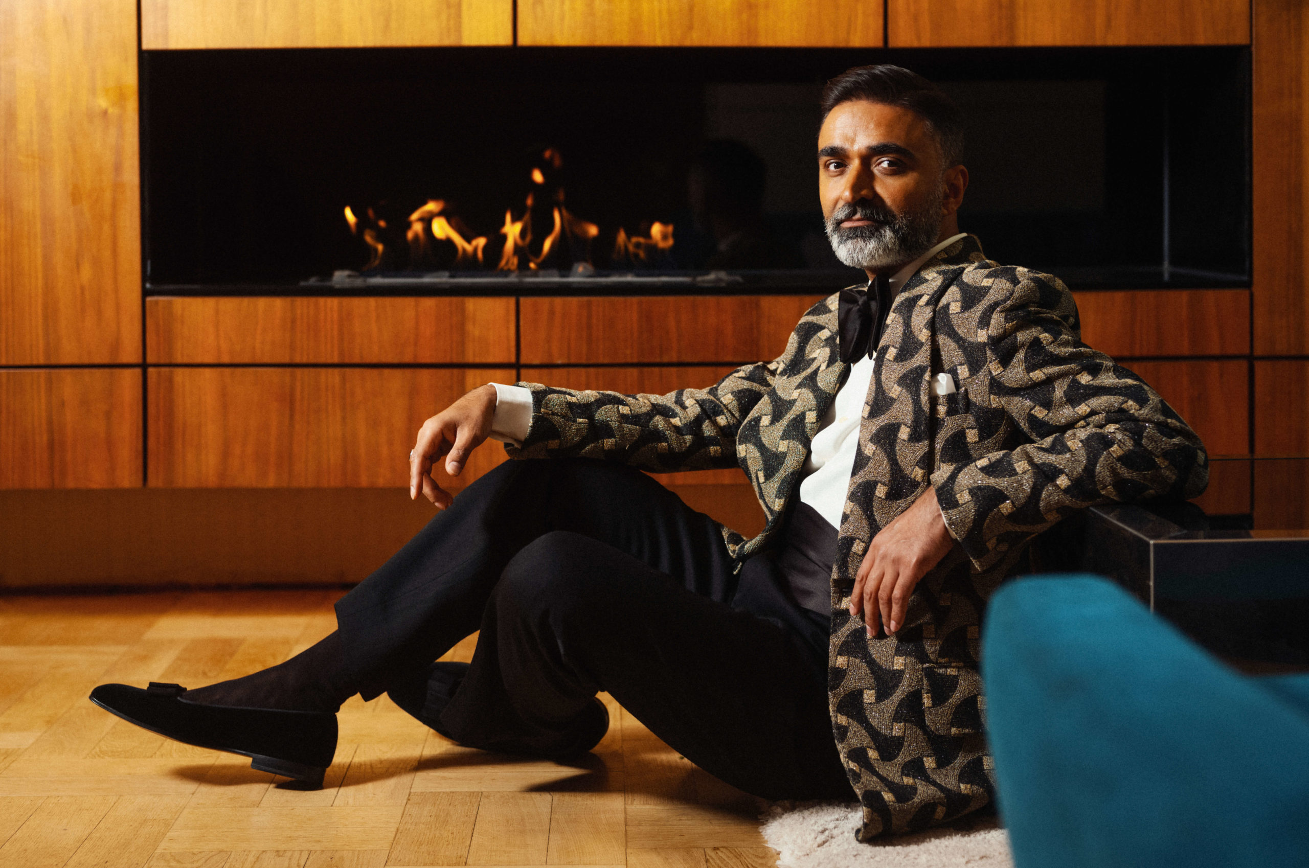 Man wearing colourful jacket from la Bowtique black tie tailoring